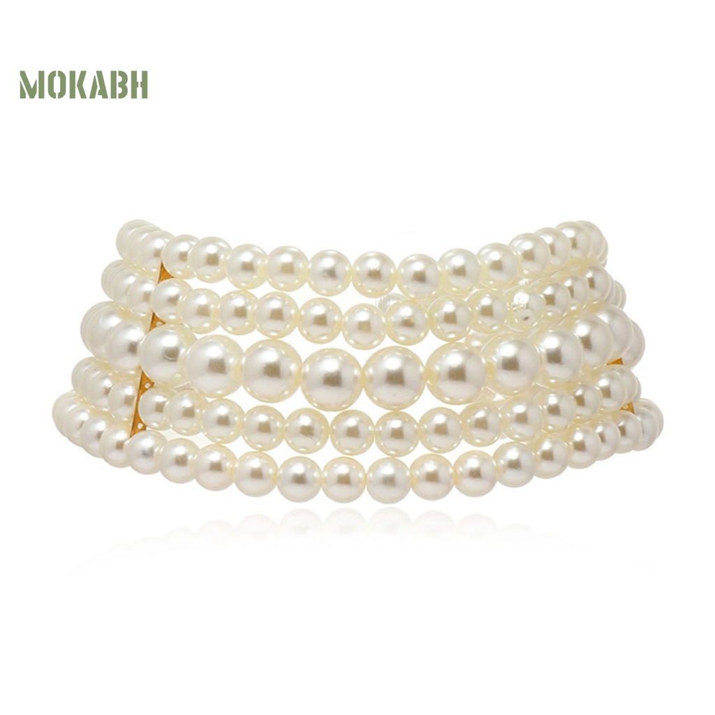 Bộ Vòng cổ + Bông Tai Nhiều Lớp Đính Hạt Ngọc Trai Giả Thời Trang Cho Nữ