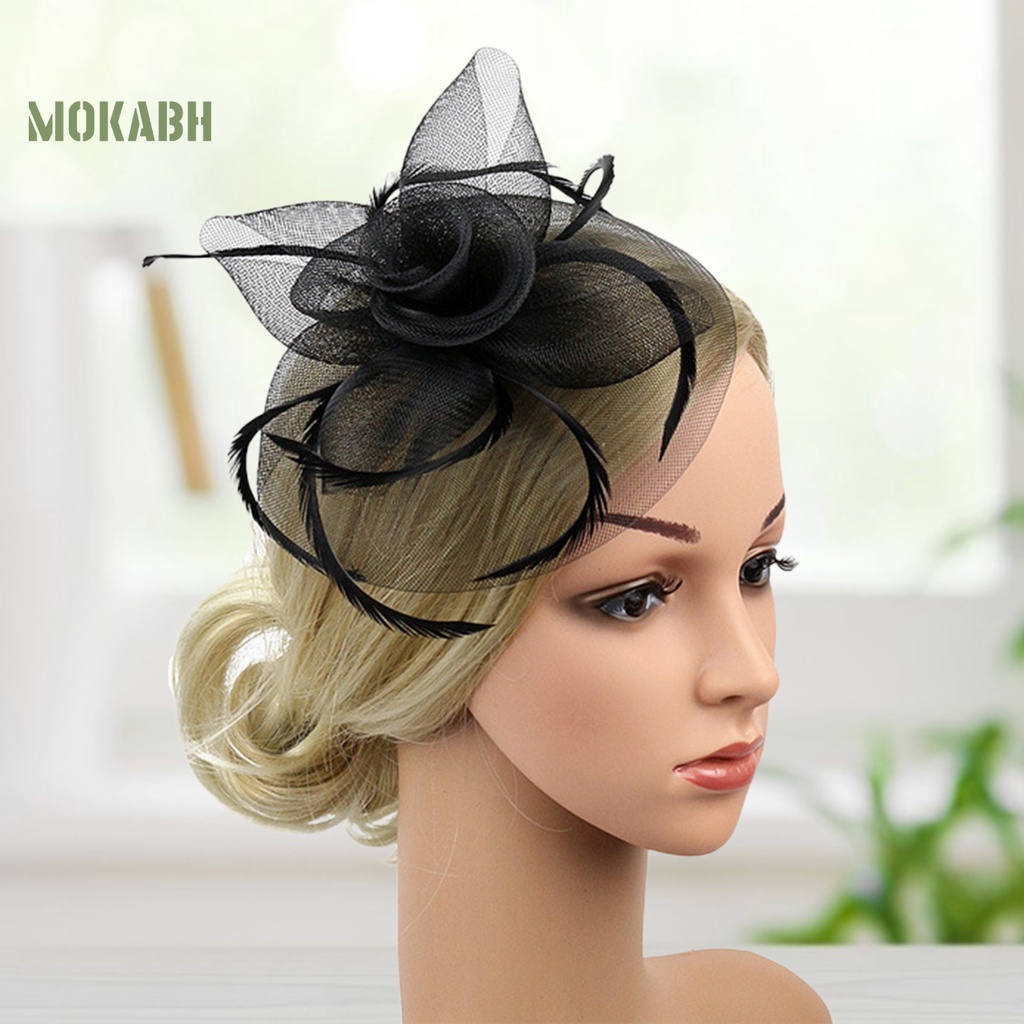 Cài Tóc [mokabh] Mũ Lưới Giả Lông Vũ Thắt Nơ Hoa Trang Trí Cocktail