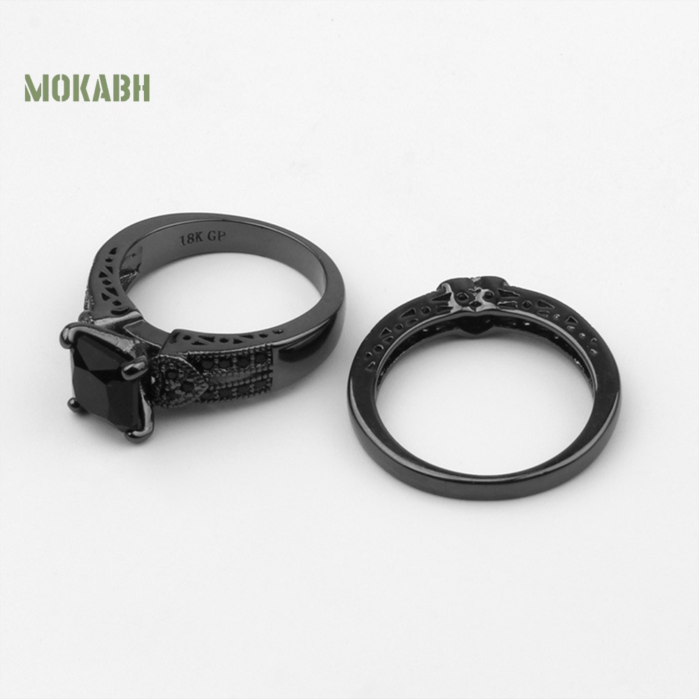 Set 2 Nhẫn Đính Đá Zircon Màu Đen Sang Trọng Cho Nam Nữ