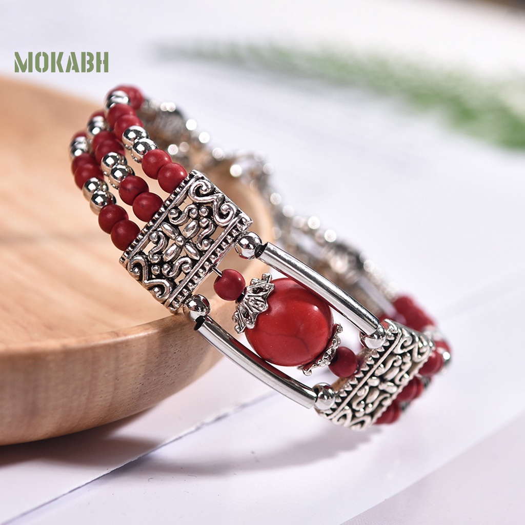 Vòng Đeo Tay Ba Lớp Đính Ngọc Lam Giả Phong Cách Bohemia Thời Trang Cho Nữ