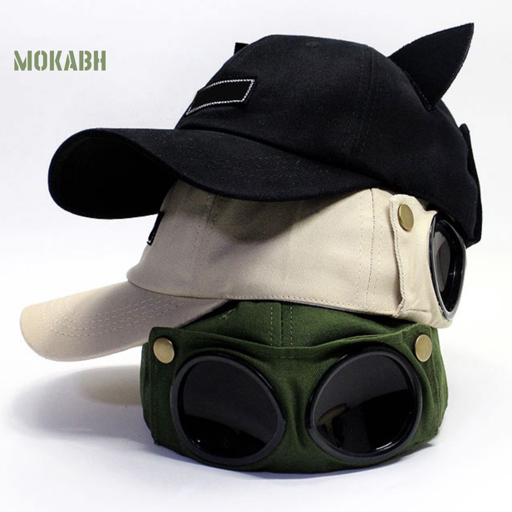 [Mok Abh] Mũ Bóng Chày Màu Trơn Có Thể Tháo Rời Và Tròng Kính Phi Công Ngoài Trời Cho Nam Và Nữ