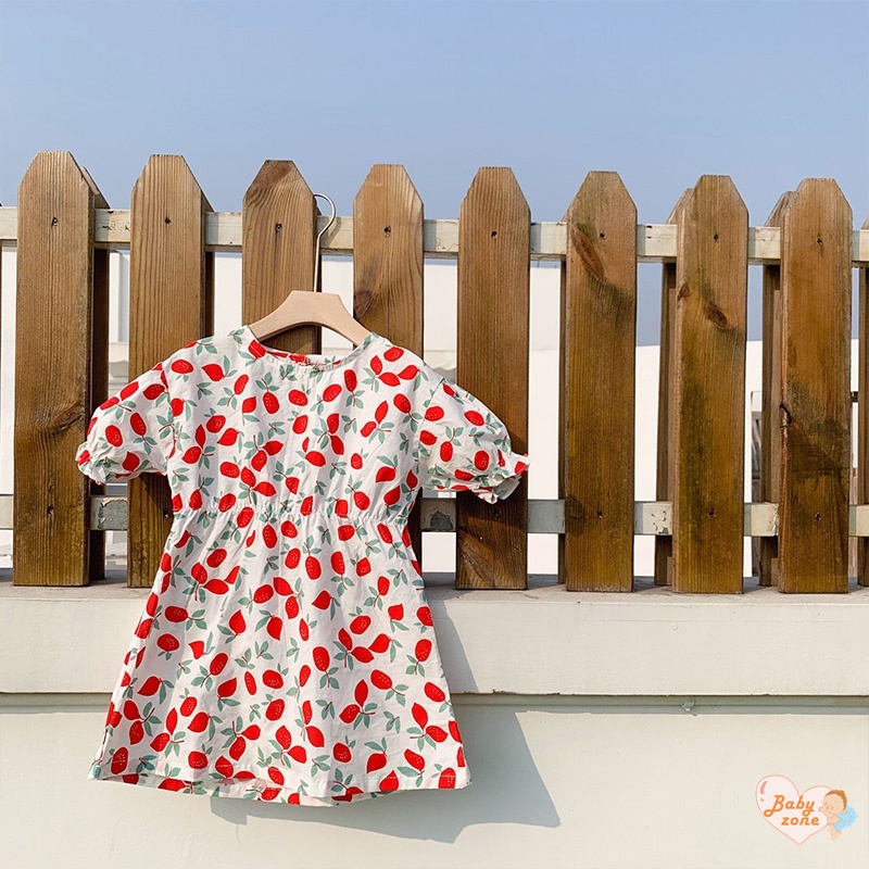 Đầm Công Chúa Chất Liệu Cotton Tay Ngắn In Hình Quả Cherry Dễ Thương Thời Trang Mùa Hè Cho Bé Gái