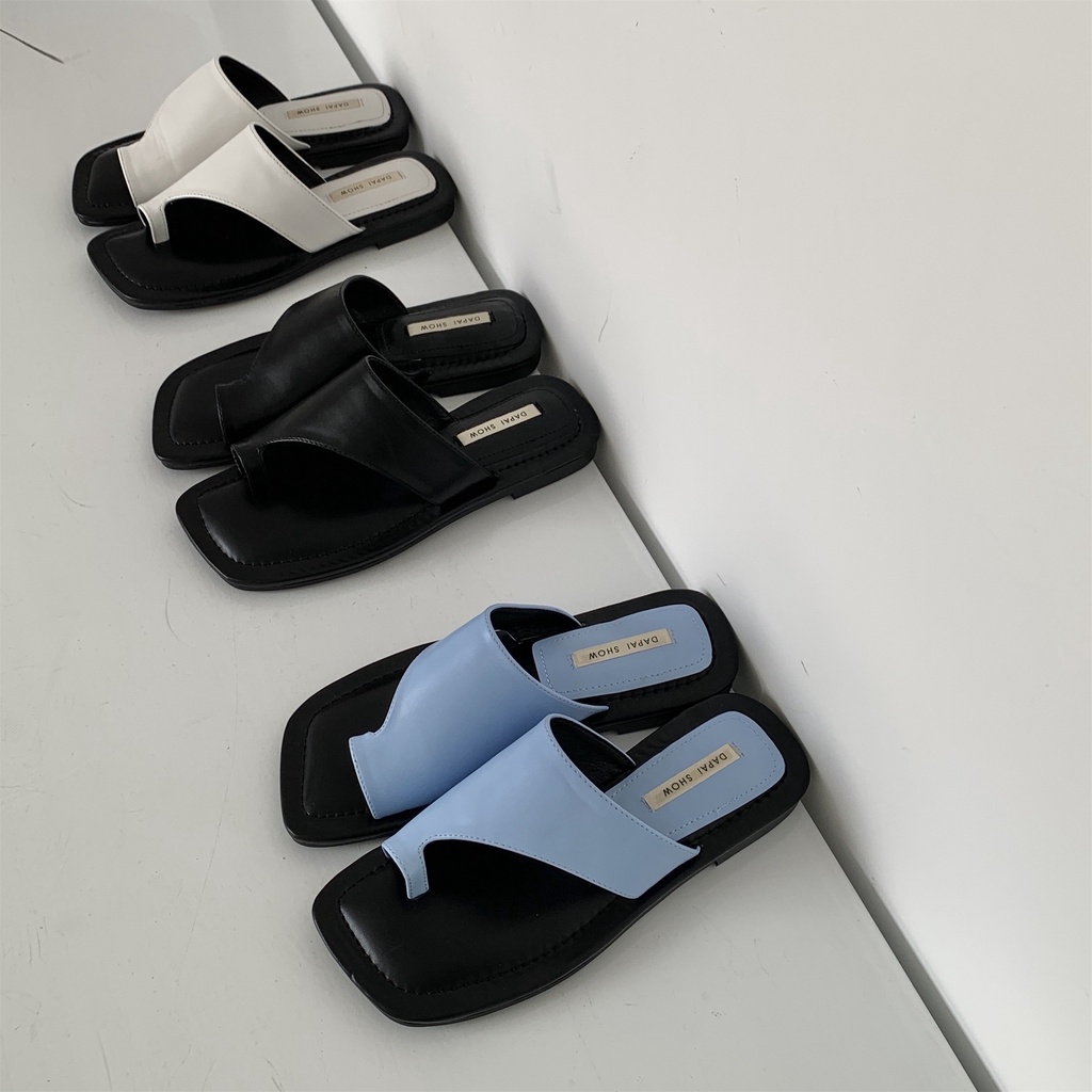 Dép Sandal Đế Thấp Mũi Vuông Thời Trang Đi Biển Mùa Hè 2023 Mới Cho Nữ