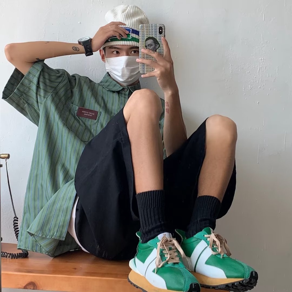 Áo Sơ Mi Tay Lửng Dáng Rộng Họa Tiết Kẻ Sọc Thời Trang Mùa Hè Cho Cặp Đôi