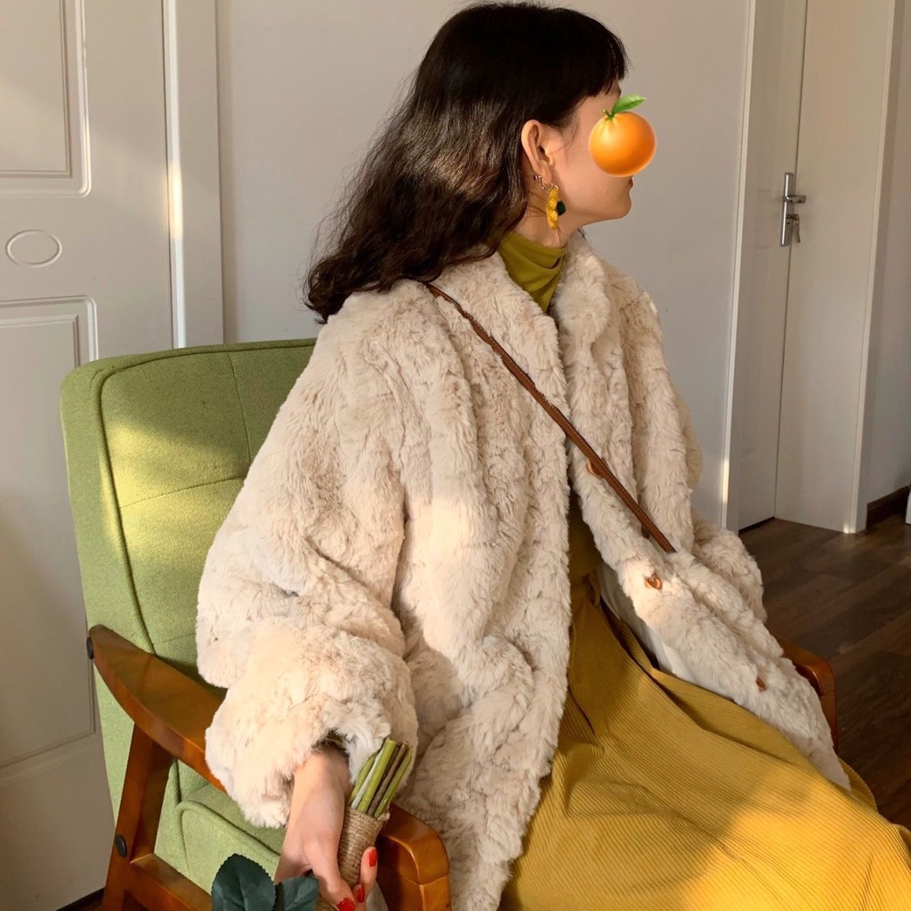 [Hàng Có Sẵn] Áo Khoác Lông Thỏ Rex Phong Cách Hàn Quốc Thời Trang Thu Đông
