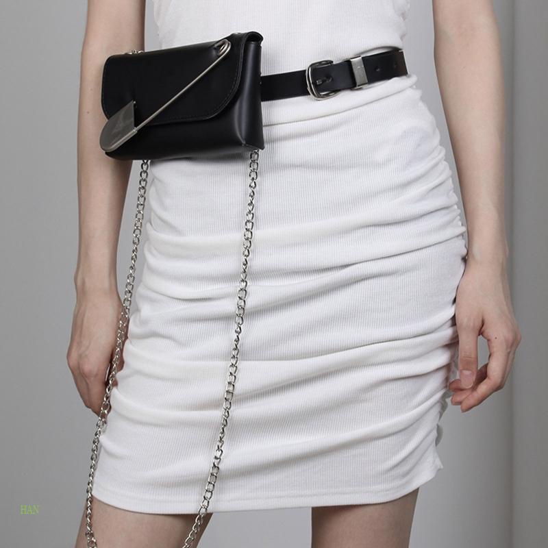 Túi Đeo Hông Giả Da Kèm Dây Đeo Sợi Xích Thời Trang Cá Tính Cho Nữ