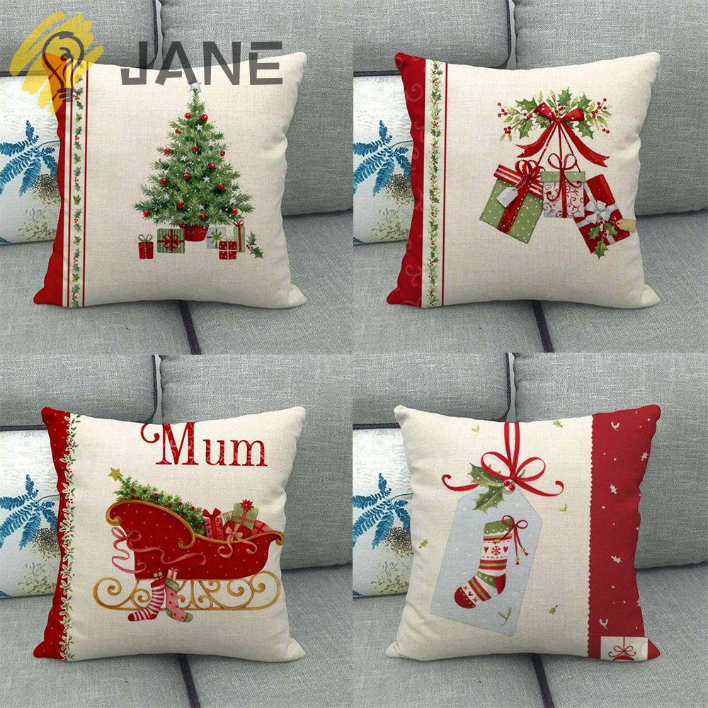 Vỏ Gối Vải Lanh 45cmx45cm In Họa Tiết Giáng Sinh Trang Trí Nhà Cửa