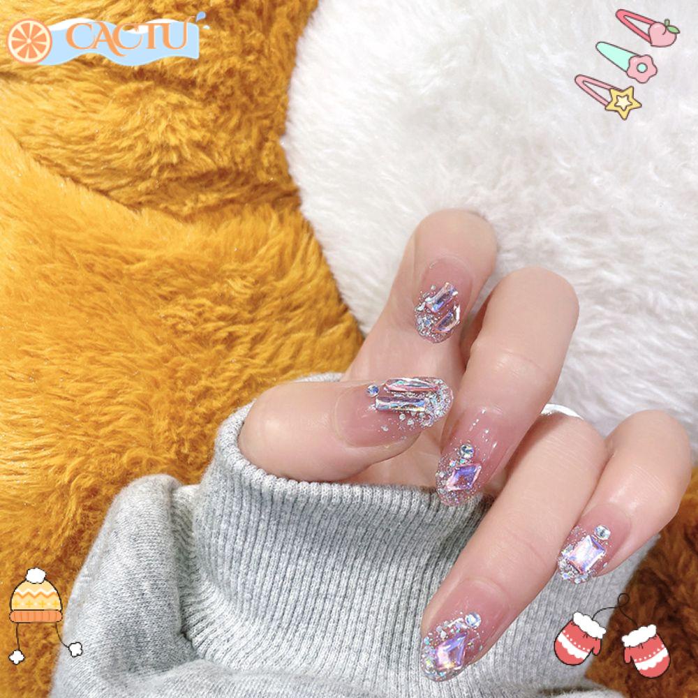 Bộ 24 Móng Tay Giả Che Phủ Toàn Diện Tháo Rời Được Màu Hồng Cực Quang