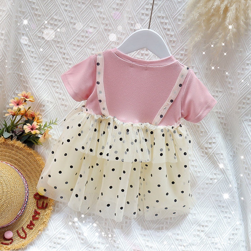 Đầm Công Chúa Mùa Hè Hàn Quốc Tay Cộc Kiểu Lưới Chấm Bi Mới 2023