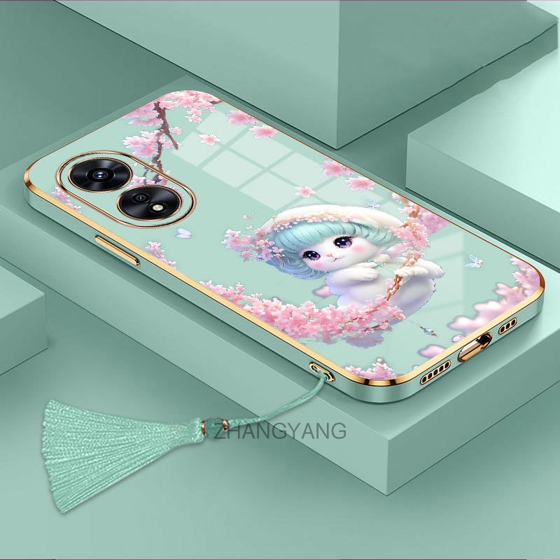 Ốp Điện Thoại TPU Mềm Họa Tiết Hoa Kèm Dây Đeo Cho oppo a58 a58x a78 a1 pro