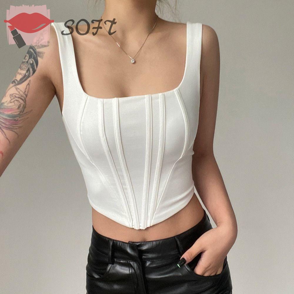 Áo Croptop Không Tay Cổ Vuông Thời Trang Mùa Hè Quyến Rũ