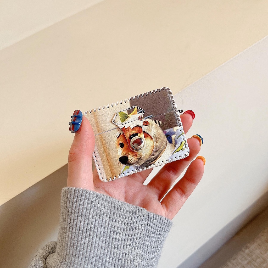 Vỏ Bảo Vệ Hộp Sạc Tai nghe không dây AirPods 1 / 2 gen3 pro2 2022 Bằng Da PU Mềm Hình Chú Chó Sáng Tạo