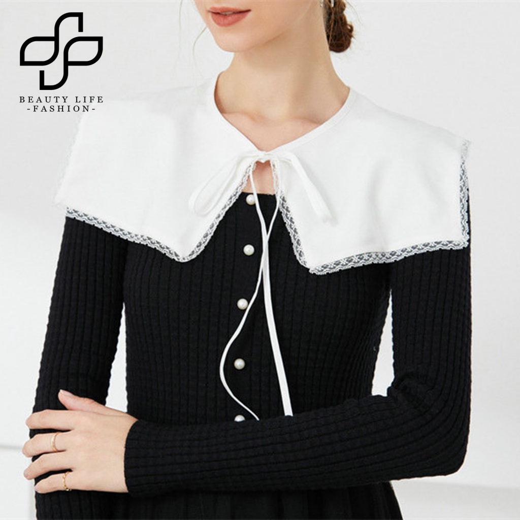 Cổ Áo Sơ Mi Cotton Màu Trơn Cột Dây Có Thể Tháo Rời Thời Trang Cho Nữ