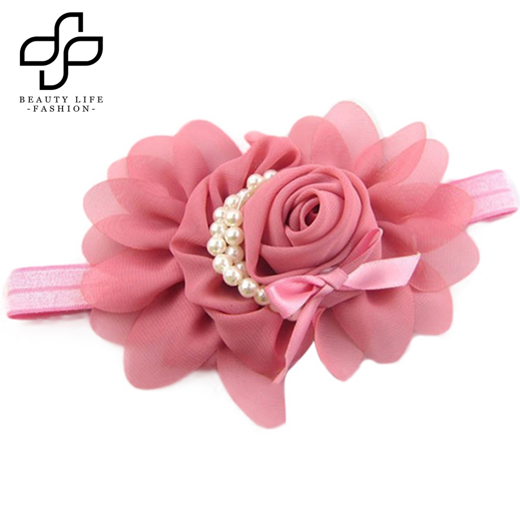 Băng Đô Co Giãn Đính Hạt Ngọc Trai / Hoa Dễ Thương Cho Bé Gái