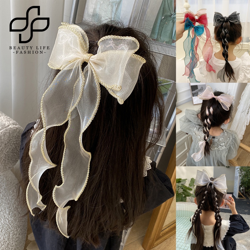 Kẹp Tóc Đính Nơ Lưới Dài Phong Cách Hàn Quốc Cho Nữ