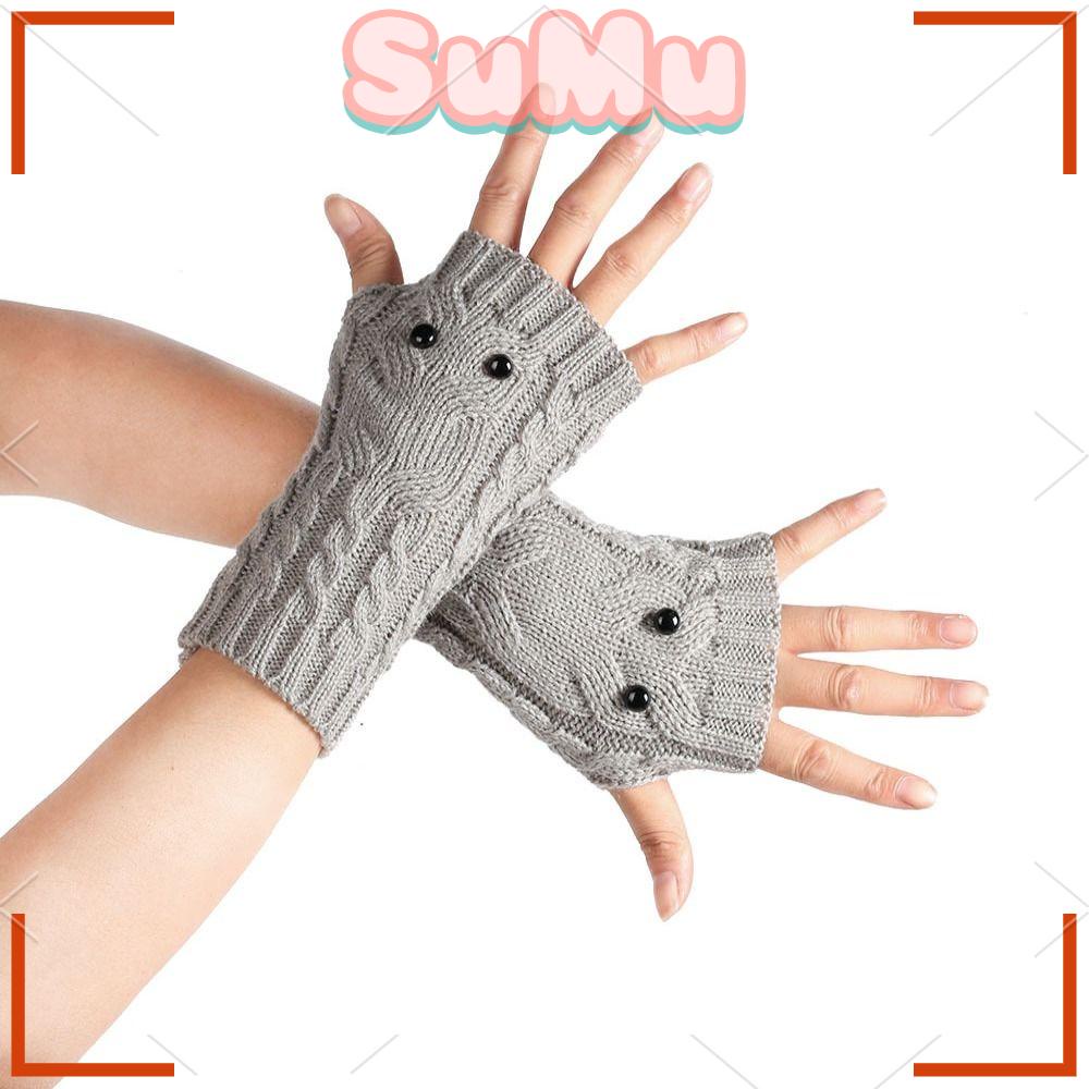 Găng Tay Dệt Kim Dày Dặn Giữ Ấm Cánh Tay Mùa Đông Cho Nữ