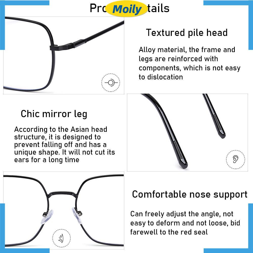 MOILYVN Kính Mát Gọng Vuông Kim Loại Chống Tia UV