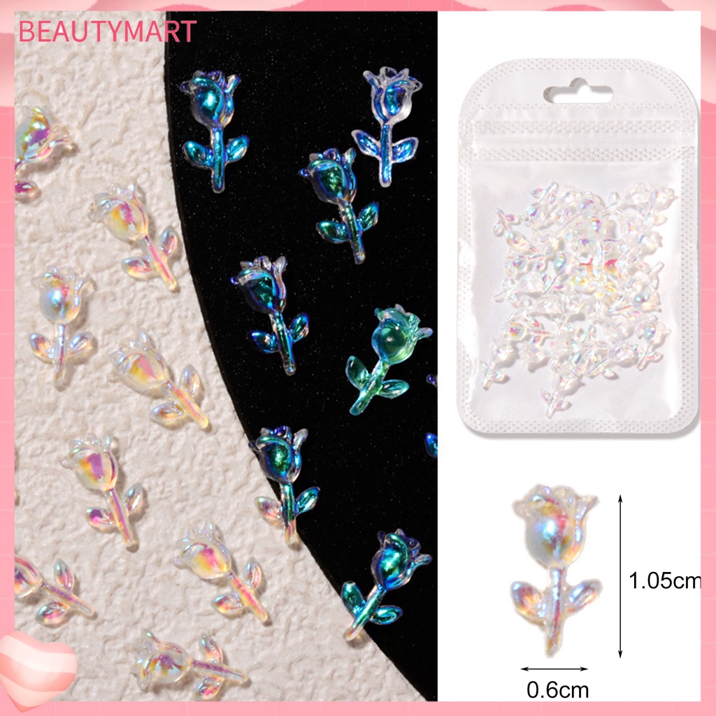 Bộ 30 Bông Hoa Hồng 3D Bằng Nhựa Resin Dễ Thương Dùng Trang Trí Móng Tay
