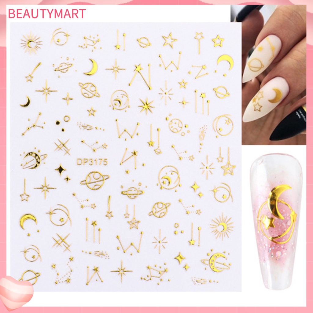 Bộ 3 Miếng Dán Trang Trí Móng Tay Họa Tiết Hình Học Lấp Lánh Sang Trọng Không Phai