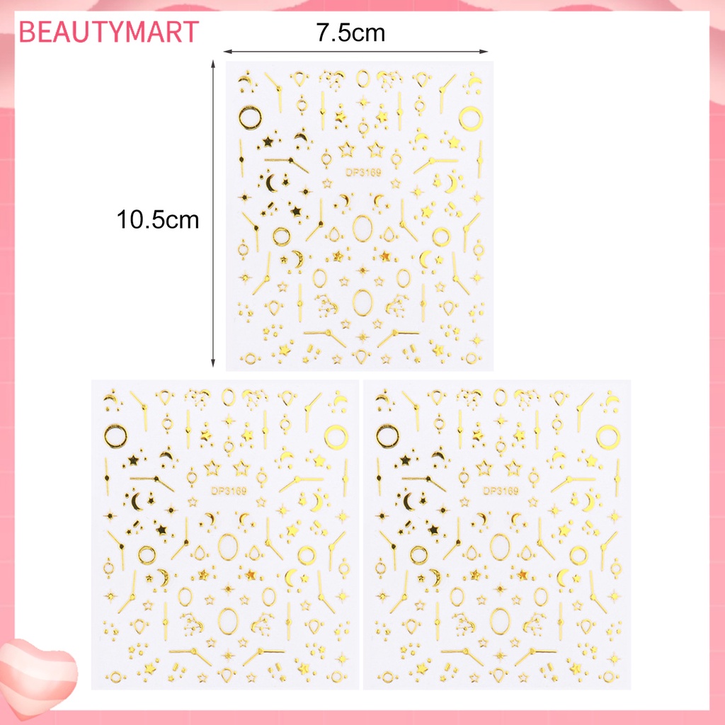 Bộ 3 Miếng Dán Trang Trí Móng Tay Họa Tiết Hình Học Lấp Lánh Sang Trọng Không Phai