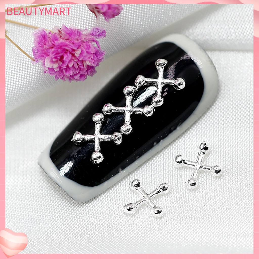 [beautymart] Set 10 Phụ Kiện Trang Trí Móng Tay Nghệ Thuật Hình Chữ Thập Bằng Hợp Kim Kẽm 3D Sống Động Có Thể Tái Sử Dụng Dễ Sử Dụng