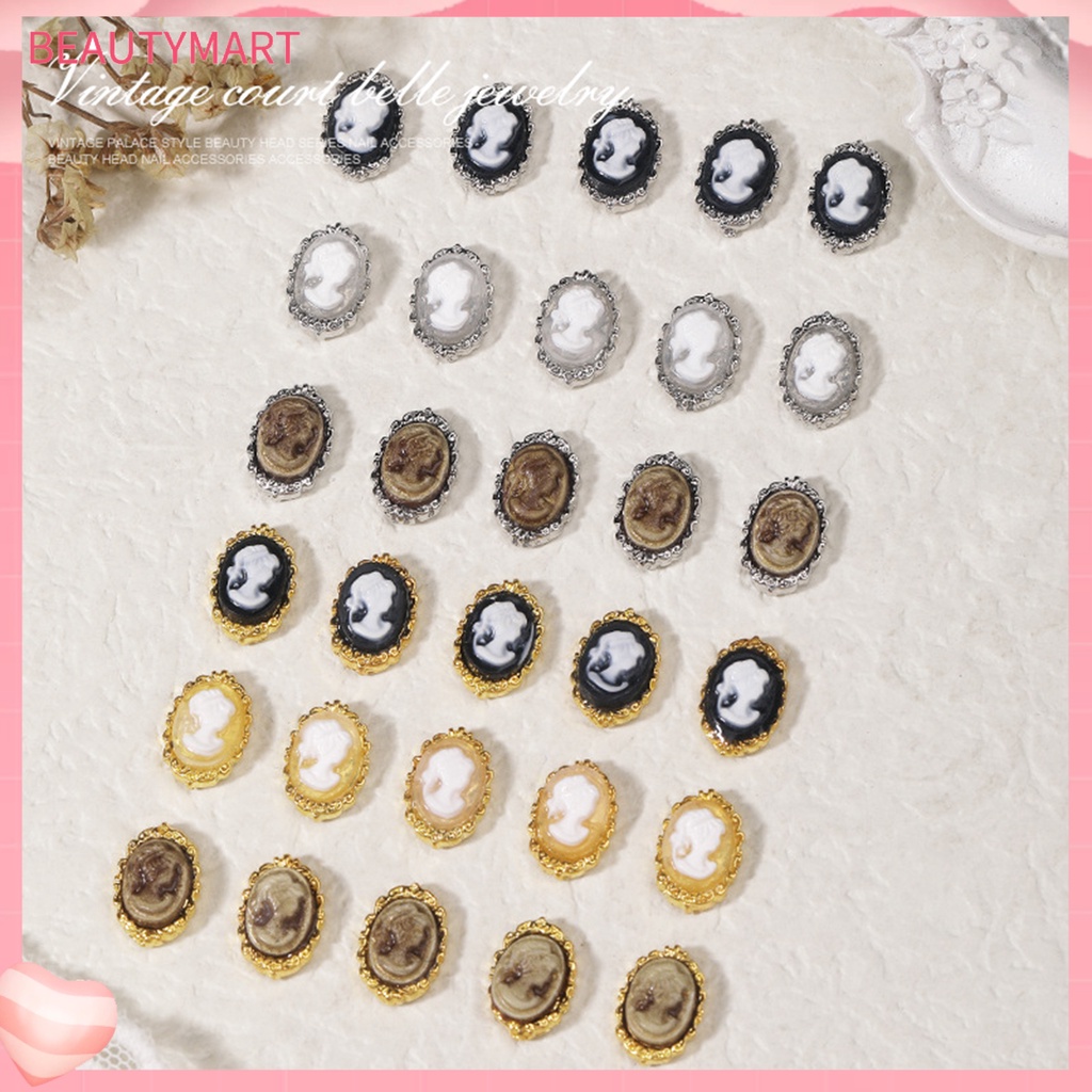 Bộ 10 Phụ Kiện Trang Trí Móng Tay Nghệ Thuật Ba Chiều Bằng Hợp Kim Phong Cách Ba Chiều Vintage