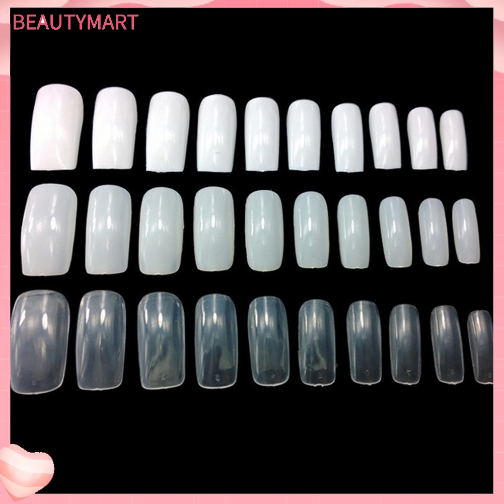 Bộ 500 Móng Tay Giả Trong Suốt Bằng Acrylic Màu Trắng Tự Nhiên