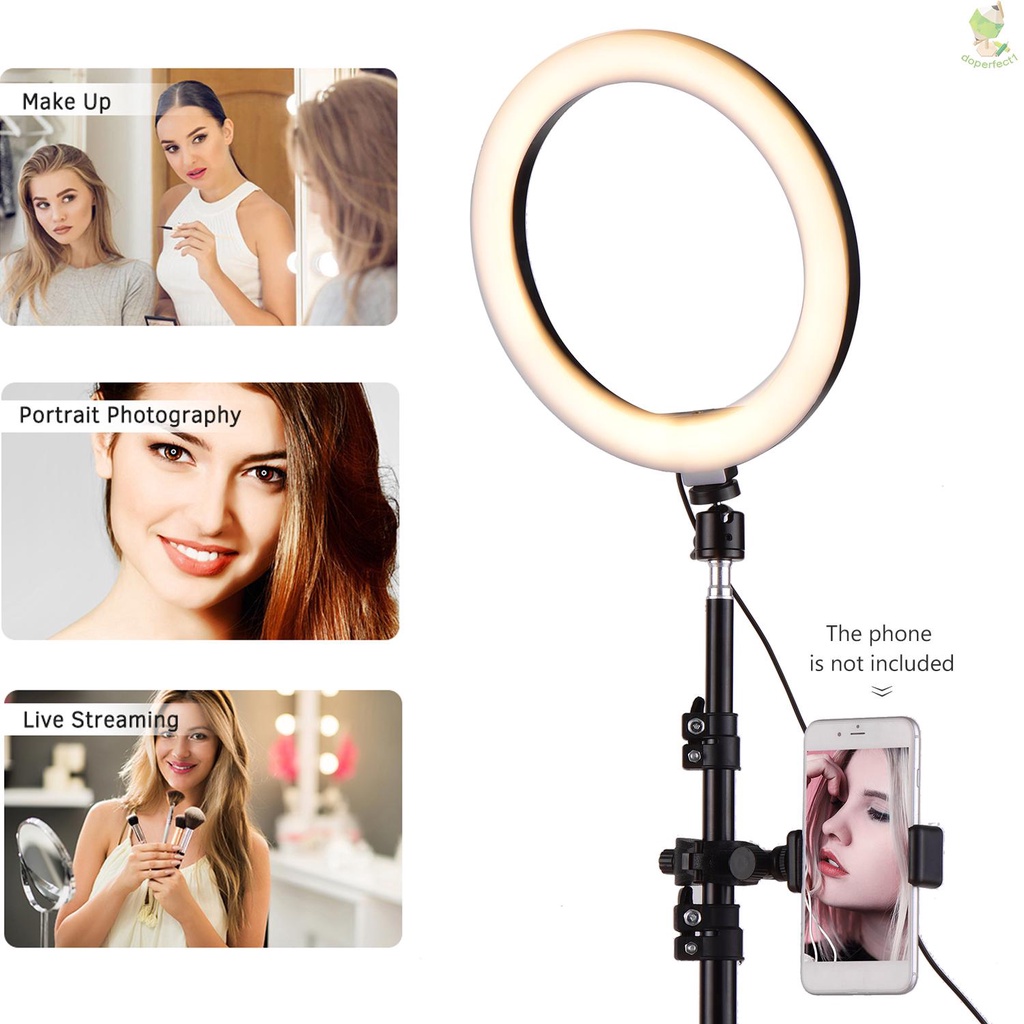 Andoer 10 Inch LED Video Ring Light Photography Lamp 3 Lighting Modes 3200-5600K Dimmable USB Powered with Phone Holder    Came-6.5