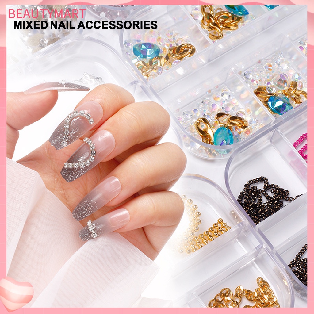 Hộp 12 Ngăn Đựng Phụ Kiện Trang Trí Móng Tay Tạo Hiệu Ứng 3D DIY