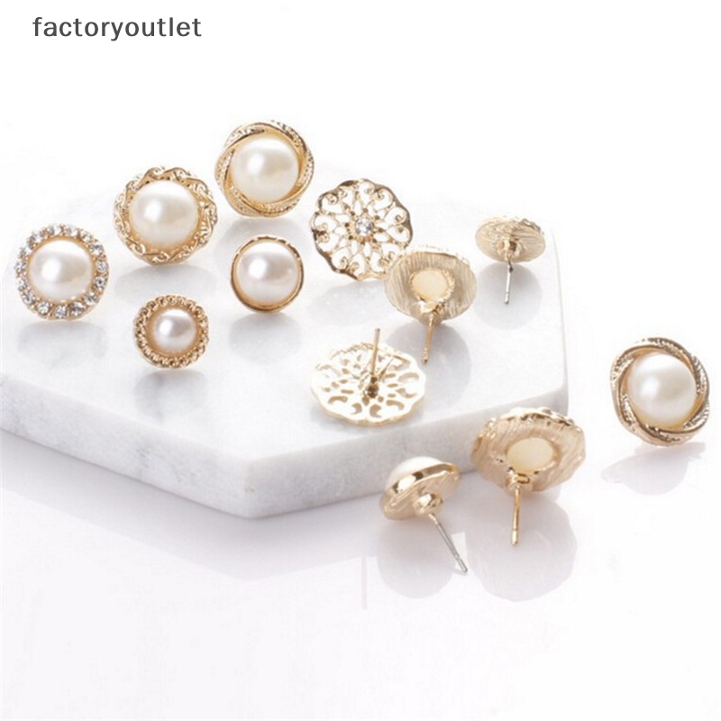 Set 6 Đôi Khuyên Tai Đính Hạt Giả Ngọc Trai Nhã Nhặn