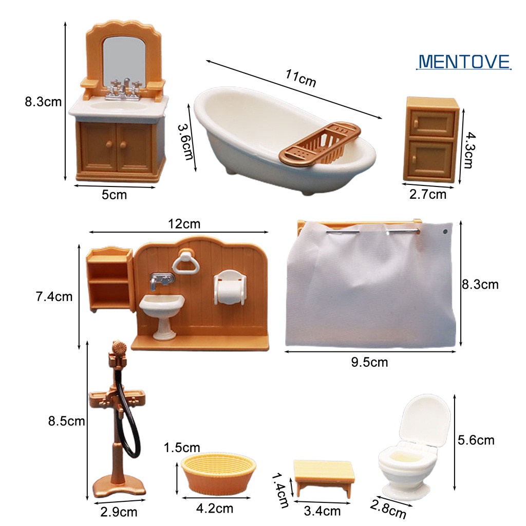 1 Bộ Mô Hình Phòng Tắm Bằng Nhựa Đẹp Mắt Cho Nhà Búp Bê