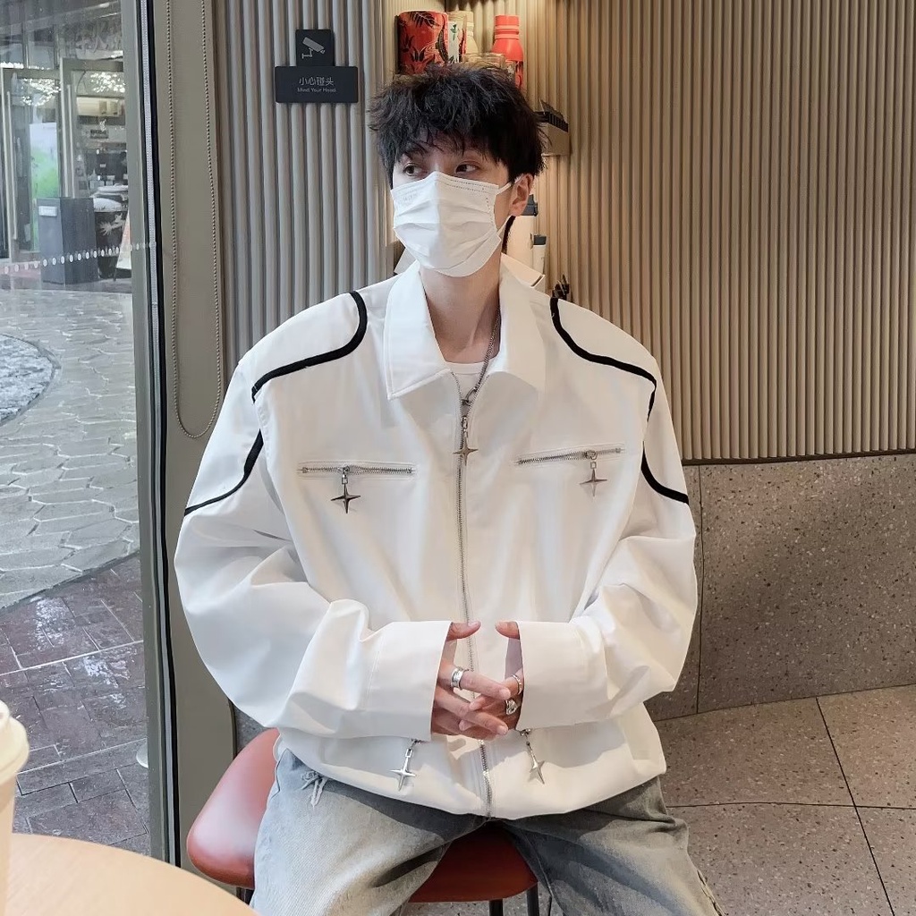 Áo Sơ Mi Trắng Tay Dài Dáng Rộng Có Khóa Kéo Phong Cách Hàn Quốc Thời Trang Xuân Hè Cho Nam