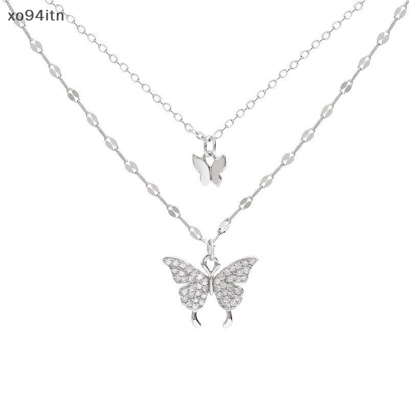 Vòng cổ Hai Lớp Mặt Hình Bướm Đính Đá Zircon Thời Trang Cho Nữ