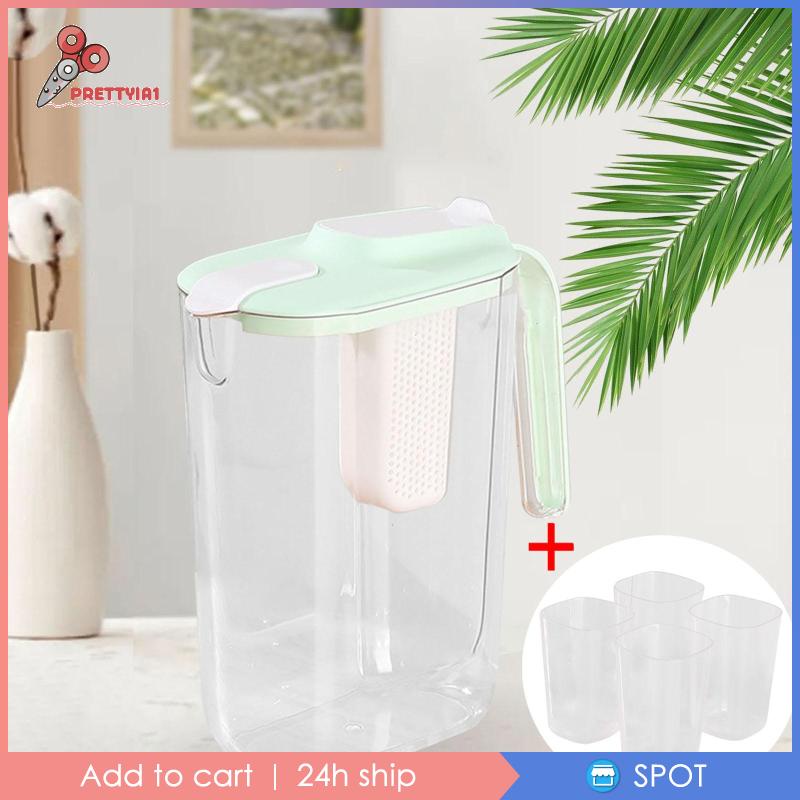 [Prettyia1] Bình Đựng Trà / Cà Phê Kín Khí Trong Suốt Kèm 4 Cốc