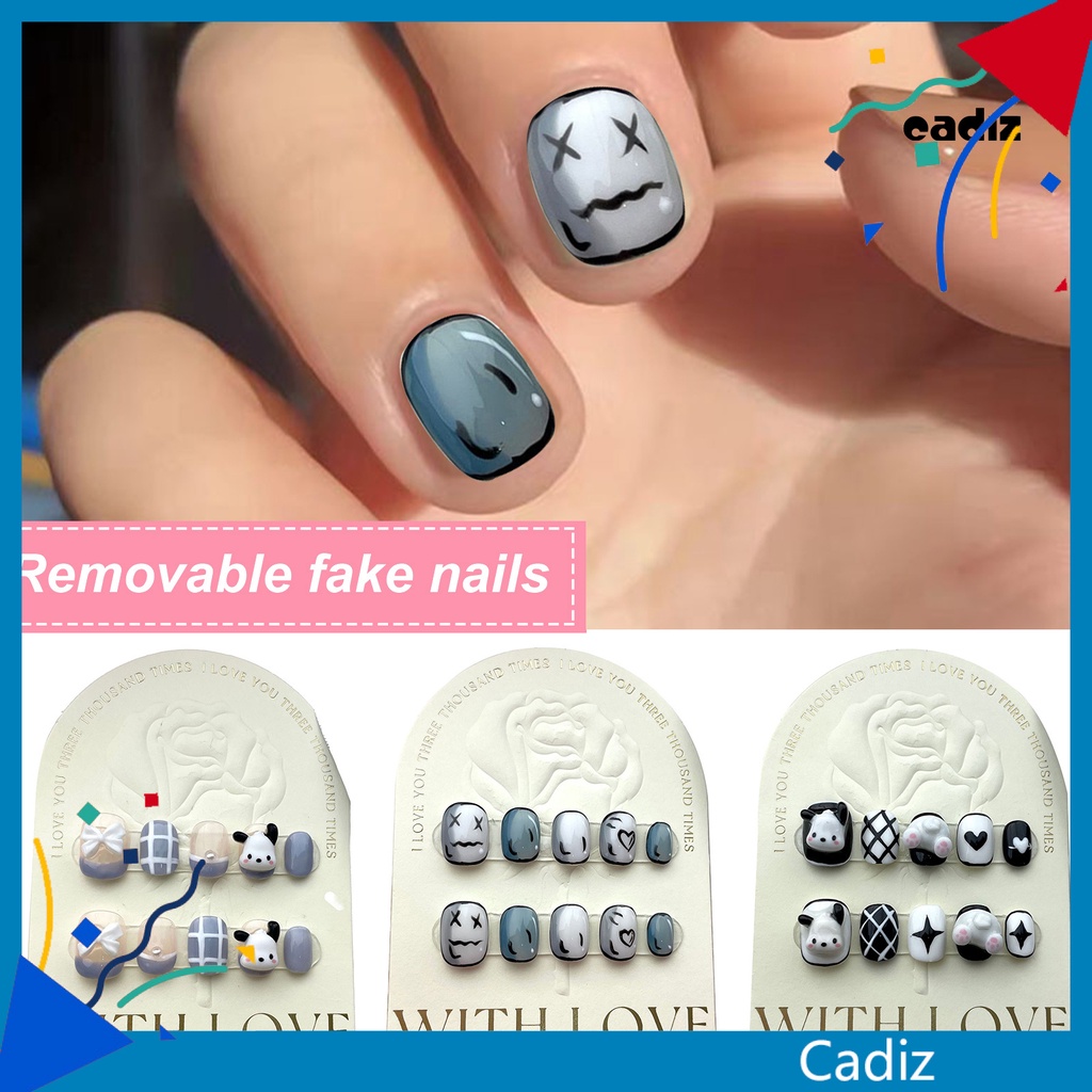 Bộ 10 Móng Tay Giả Độ Bóng Cao Che Phủ Toàn Diện Không Harm Hình Cún Dễ Thương Tự Làm Thủ Công