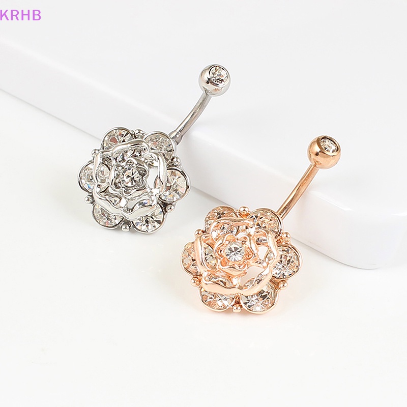 Khuyên Rốn Bằng Thép Không Gỉ Hình Hoa Đính Đá Quyến Rũ Cho Nữ Mới