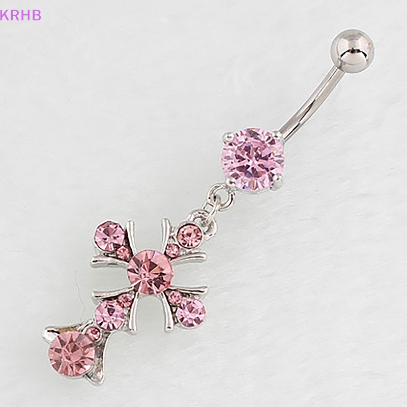 Khuyên Rốn Bằng Thép Không Gỉ Đính Đá Hình Chữ Thập Sáng Tạo Mới