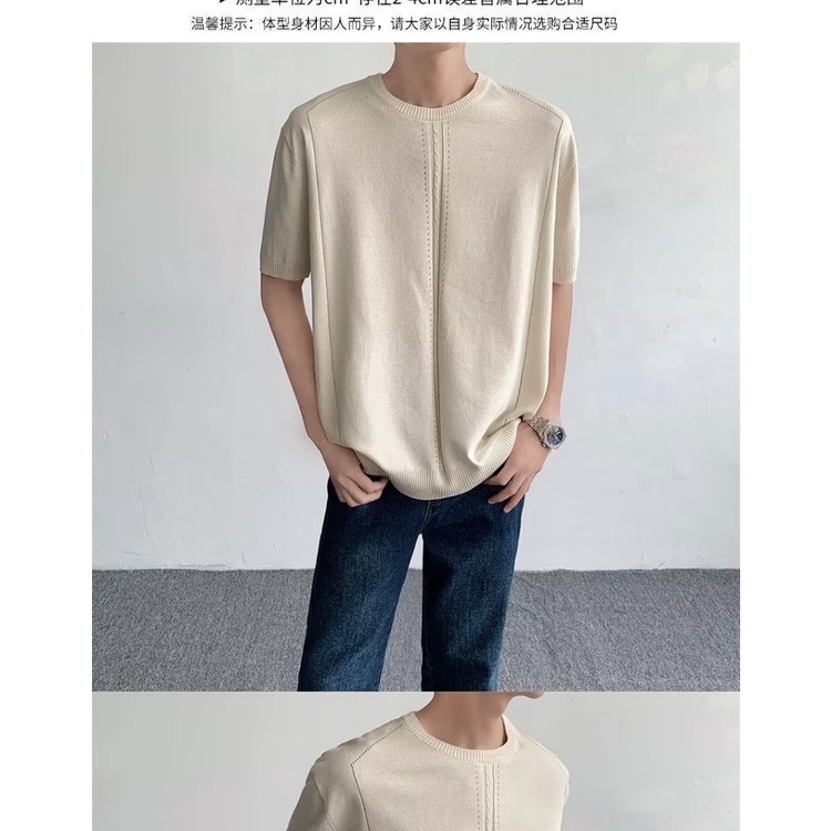 Áo Thun Kaki Dệt Kim Tay Ngắn Dáng Ôm Trọng Lượng Nhẹ 300g Thiết Kế Thoải Mái Thời Trang Đường Phố Cho Nam 5