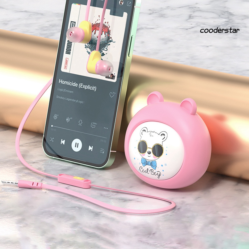 Tai Nghe Nhét Tai Có Dây 3.5mm 9D Âm Thanh Nổi 9D Kèm Hộp Đựng Họa Tiết Hoạt Hình Cho Học Sinh