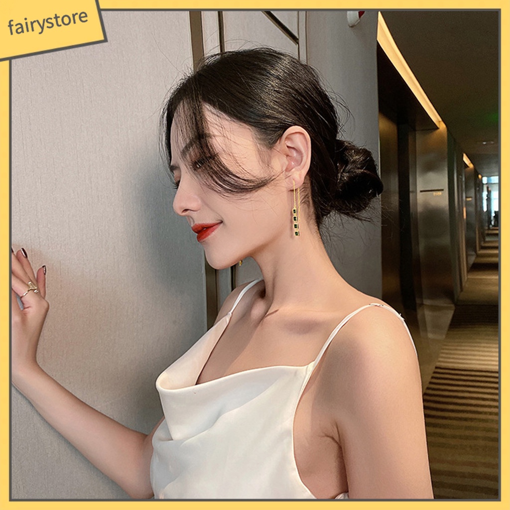 1 Cặp Bông Tai Dáng Dài Đính Đá Phối Tua Rua Thời Trang Cho Nữ