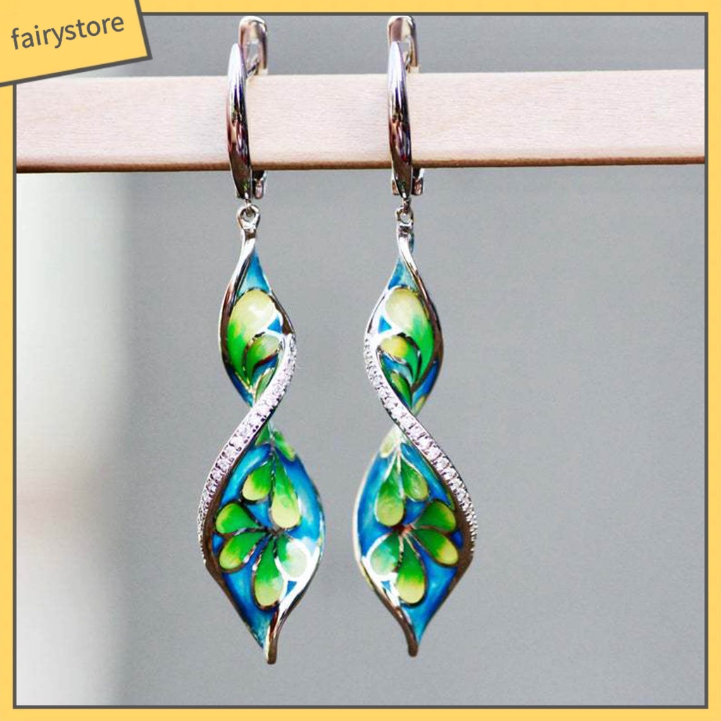 1 Đôi Bông Tai Hình Xoắn Ốc Tráng Men Lâu Trôi Phong Cách Vintage