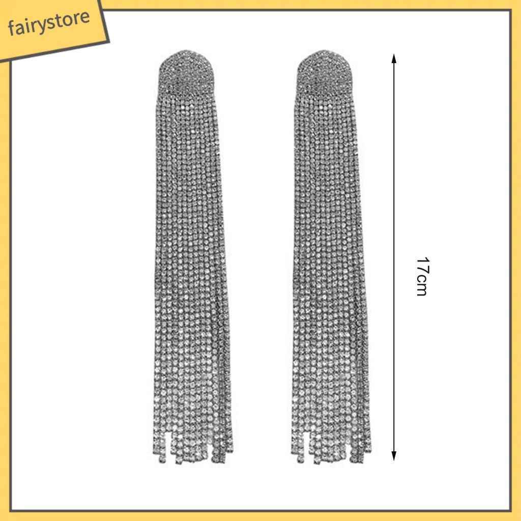 1 Đôi Bông Tai Dáng Dài Đính Đá Lấp Lánh Thời Trang Cho Nữ