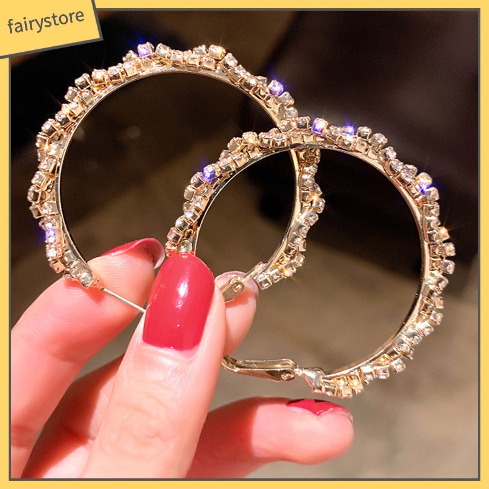 Khuyên Tai Tròn Lớn Đính Đá Thời Trang Dành Cho Nữ