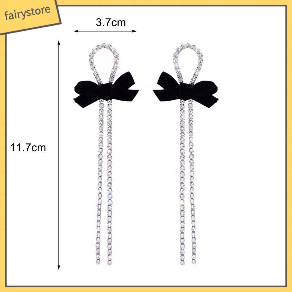 1 Đôi Bông Tai Hình Nơ Bằng Hợp Kim Lấp Lánh Chống Oxy Hóa Dành Cho Nữ