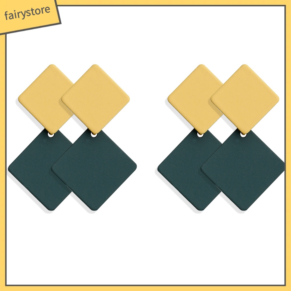 Set 2 Đôi Khuyên Tai Hình Khối Vuông Nhiều Màu Sắc Thời Trang Dành Cho Nữ