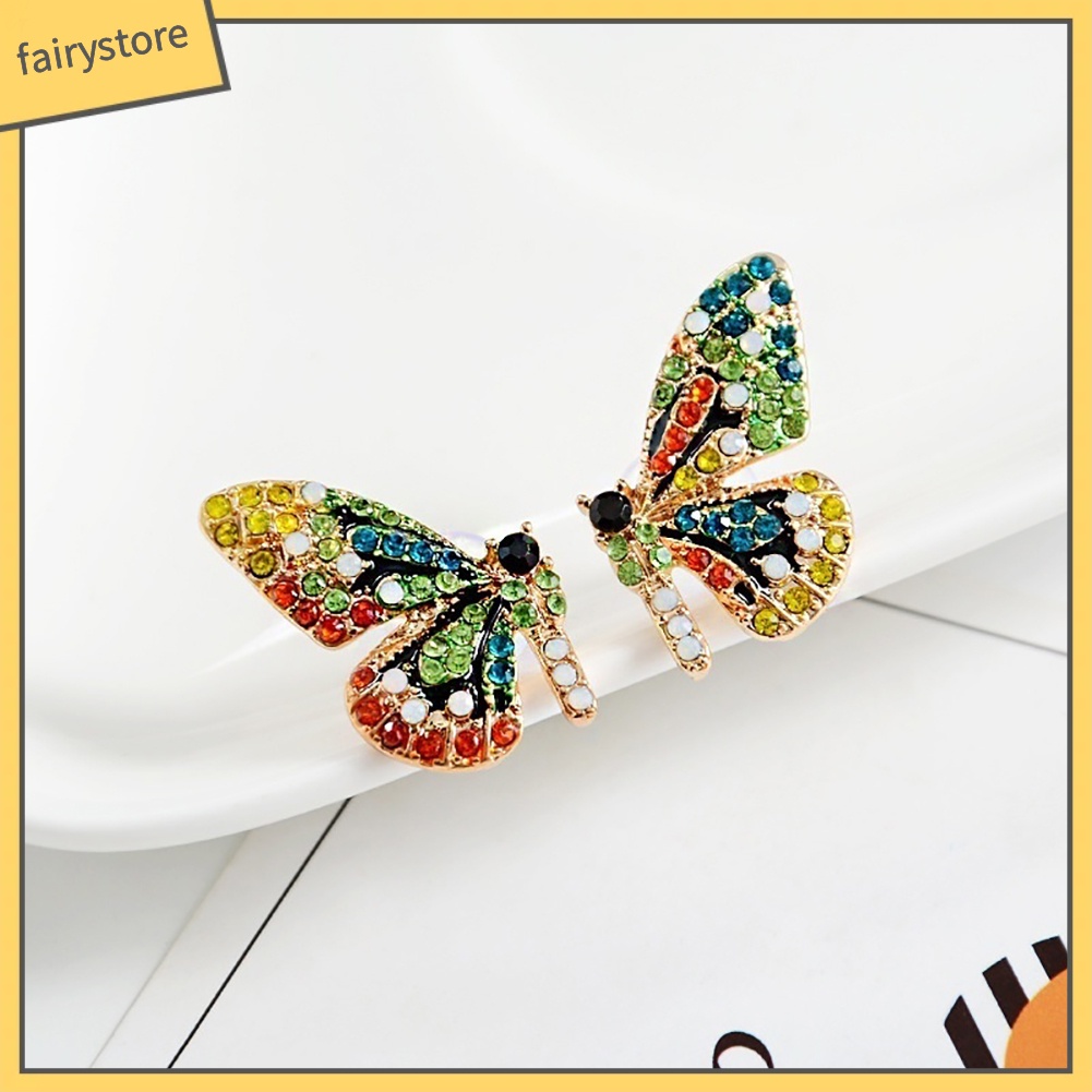 Bông Tai Hình Bướm Đính Đá Nhiều Màu Thời Trang Dành Cho Nữ