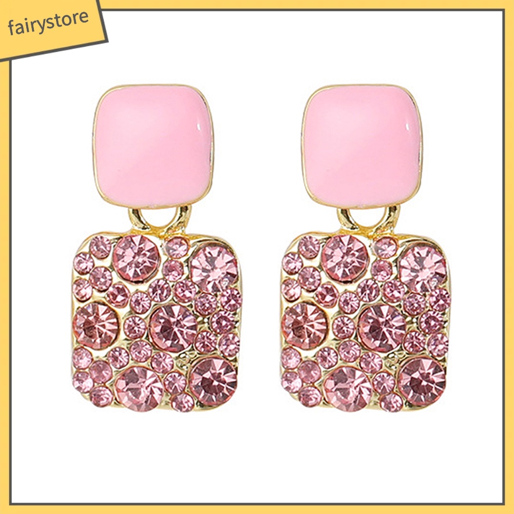 Bông Tai Hình Vuông Đính Đá Toàn Diện Thanh Lịch Cho Nữ