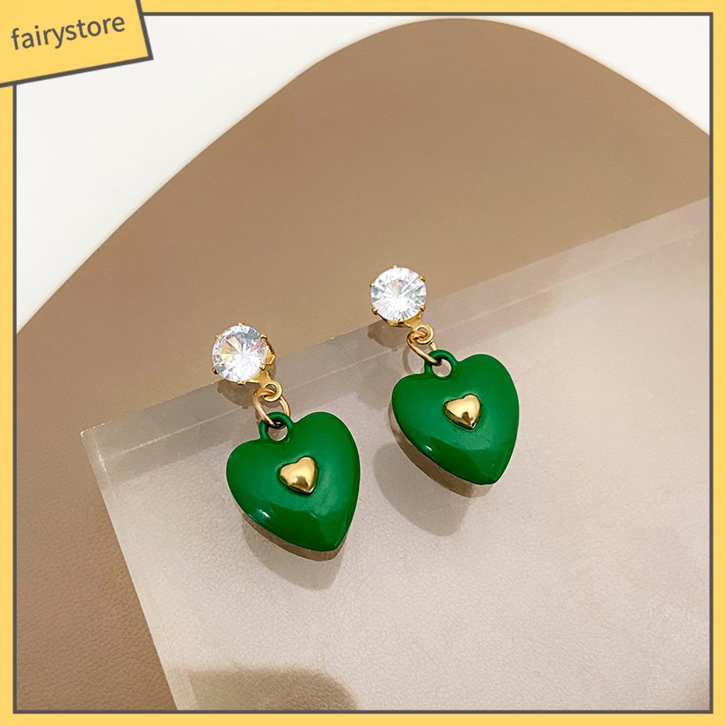 1 Đôi Bông Tai Hình Trái Tim Đính Đá Zircon Màu Sắc Tươi Sáng Dành Cho Nữ