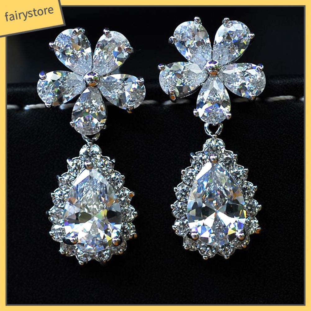 Bông Tai Dáng Dài Đính Đá Hình Hoa Lê Thời Trang Cho Nữ