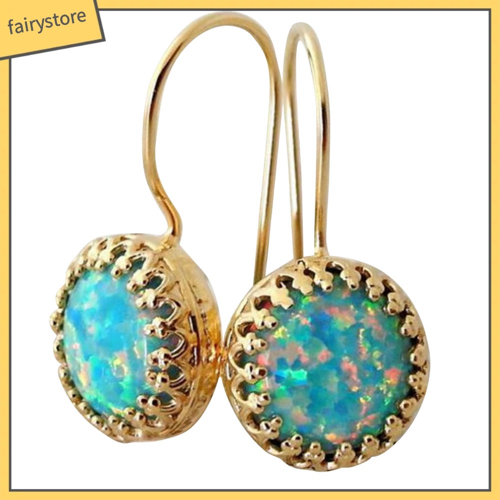 Khuyên Tai Móc Đính Đá Opal Nhân Tạo Tròn Nhiều Màu Phong Cách Vintage Cho Nữ